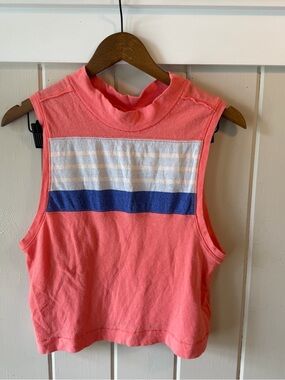 We The Free Coral Pink & Blue Stripe Crop Tank, Size XS